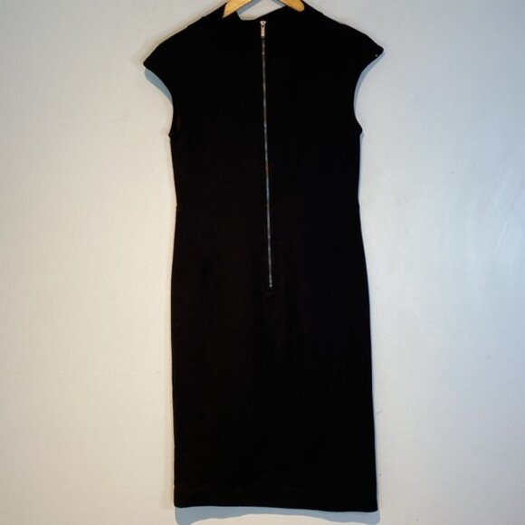 Lord & Taylor black high neck pencil dress cap sleeve exposed zipper size 0 - Picture 5 of 11